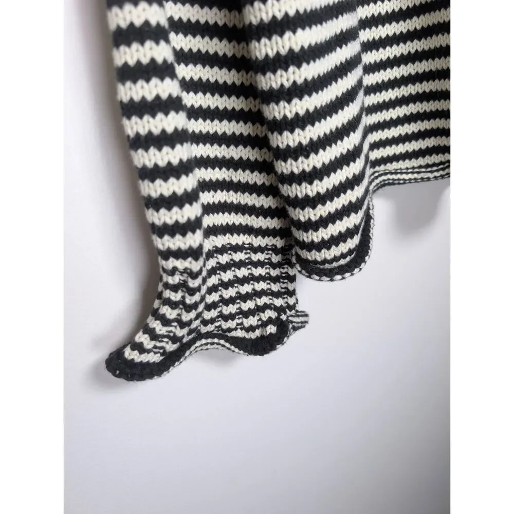 J.Crew Rollneck Stripe Cotton Sweater Oversized Fit Black Ivory Medium Preppy - Picture 6 of 11